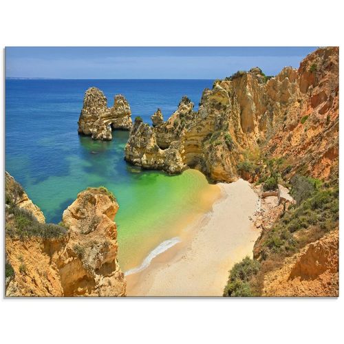 4062144037447 - Glasbild ARTLAND Farbige Algarveküste Bilder Gr B H 60 cm x 45 cm Glasbild Strand Querformat 1 St braun Bild Glasbild Glasbilder Bilder in verschiedenen Größen
