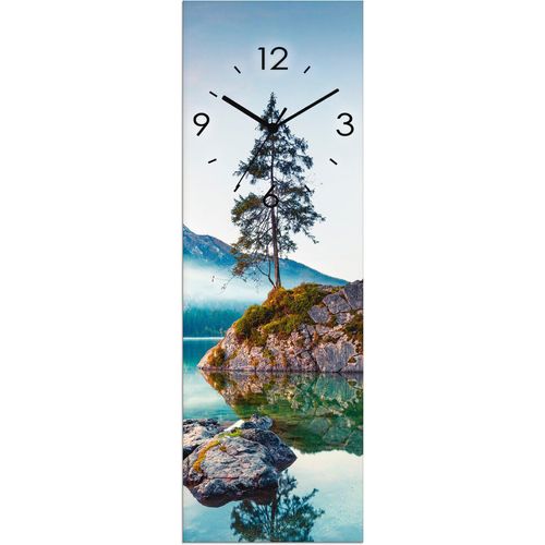 4062144603888 - Wanduhr ARTLAND Glasuhr Herbstszene des Hintersee vor Alpen Wanduhren Gr B H T 20 cm x 60 cm x 18 cm Quarzuhr blau Wanduhren wahlweise mit Quarz- oder Funhuhrwerk lautlos ohne Tickgeräusche