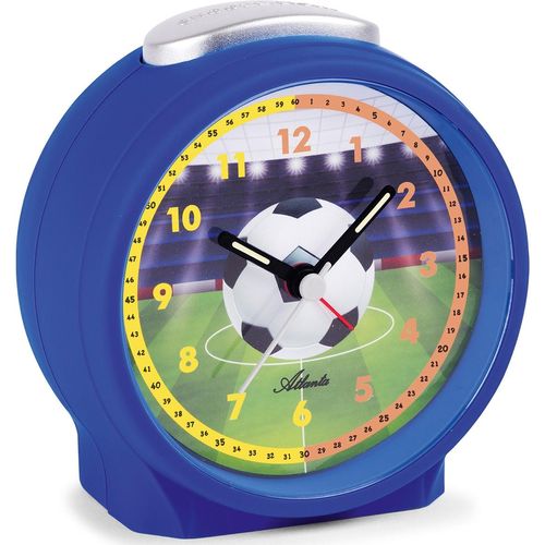 4026934198107 - Kinderwecker ATLANTA Fußballwecker 1981-15 silber (blau silberfarben) Wecker Kinder Quarzwecker Lernwecker Geschenkidee Geburtstag Schulanfang