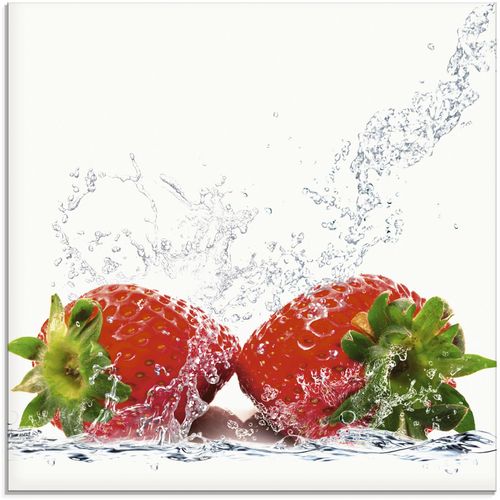 4055327020213 - Glasbild ARTLAND Erdbeeren mit Spritzwasser Bilder Gr B H 20 cm x 20 cm Lebensmittel 1 St rot Glasbilder Bilder in verschiedenen Größen