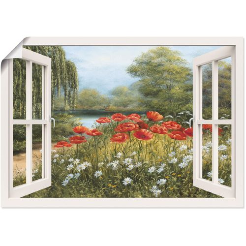 4059745627245 - Wandbild ARTLAND Fensterblick Mohnwiese Bilder Gr B H 70 cm x 50 cm Poster Fensterblick 1 St grün Bild Poster Bilder als Leinwandbild Wandaufkleber oder in versch Größen