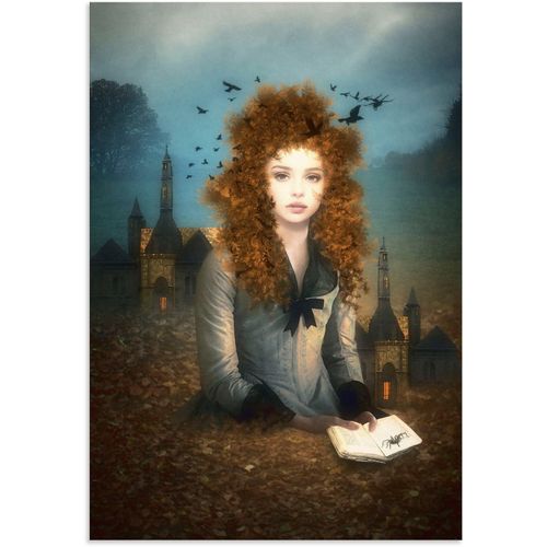 4062144763469 - Wandbild ARTLAND Abendlektüre Bilder Gr B H 50 cm x 70 cm Alu-Dibond-Druck Dark Fantasy Hochformat 1 St braun Kunstdrucke als Alubild Leinwandbild Wandaufkleber oder Poster in versch Größen