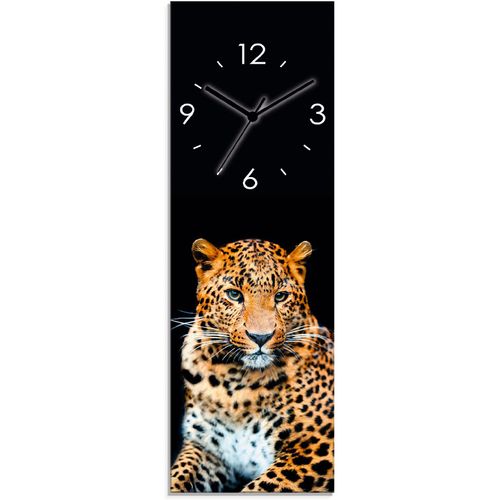 4062144286845 - Wanduhr ARTLAND Wütender wilder Leopard Wanduhren Gr B H T 20 cm x 60 cm x 18 cm Quarzuhr schwarz Wanduhren wahlweise mit Quarz- oder Funhuhrwerk lautlos ohne Tickgeräusche