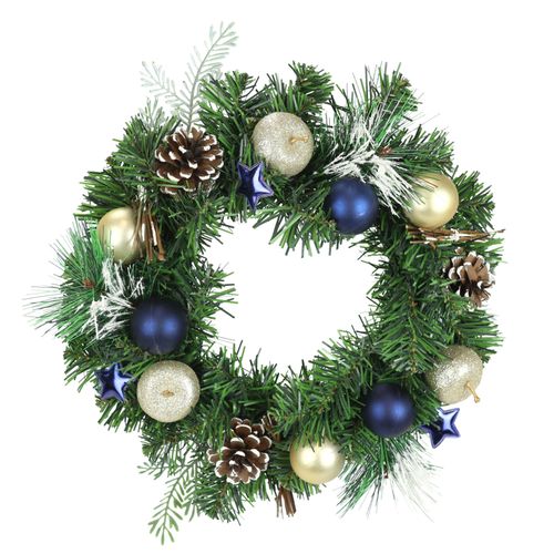 4019844758875 - Kunstkranz IGEA Dekorierter Weihnachtskranz Kugel Stern Apfel Zapfen blau B32cm H32cm L8cm Kunststoff Kunstpflanzen Tannenkranz Weihnachten künstlich dekoriert Adventskranz Kranz