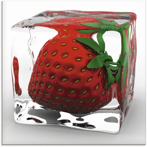 4055327018852 - Glasbild ARTLAND Erdbeere in Eis Bilder Gr B H 20 cm x 20 cm Lebensmittel 1 St rot Glasbilder Bilder in verschiedenen Größen