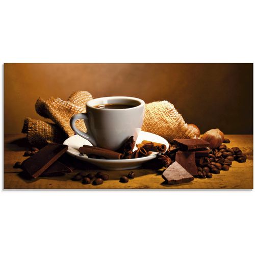 4055327041201 - Glasbild ARTLAND Kaffeetasse Zimtstange Nüsse Schokolade Bilder Gr B H 100 cm x 50 cm Glasbild Getränke 1 St braun Glasbilder in verschiedenen Größen