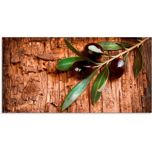 4059745047692 - Glasbild ARTLAND Oliven vor einem Holzhintergrund Bilder Gr B H 100 cm x 50 cm Glasbild Speisen 1 St braun Glasbilder in verschiedenen Größen