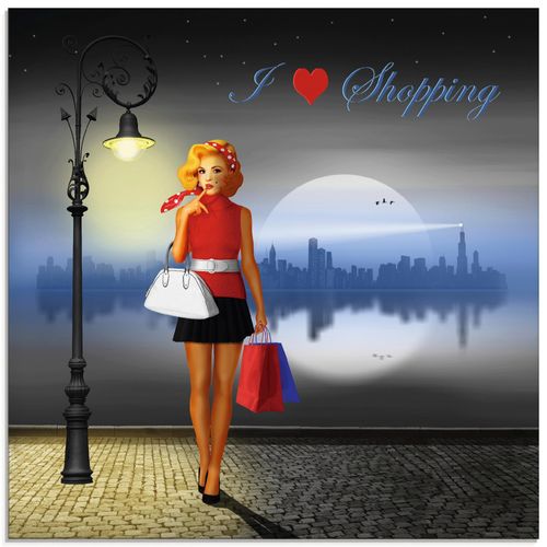 4059745417761 - Glasbild ARTLAND Ich liebe Einkaufen Bilder Gr B H 50 cm x 50 cm Glasbild Mode quadratisch 1 St bunt Bild Glasbild Glasbilder Bilder in verschiedenen Größen
