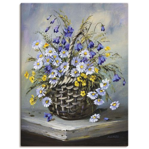 4055327477765 - Wandbild ARTLAND Bunter Korb Bilder Gr B H 30 cm x 40 cm Leinwandbild Blumen Hochformat 1 St blau Bild Poster Bilder als Leinwandbild Wandaufkleber oder in versch Größen