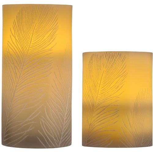 4000870481172 - PAULEEN LED Dekolicht LED-Kerze Cosy Feather 2er Set gold (goldfarben weiß 2er set) Ø76cm Lampen Wachskerze mit Timer Grau