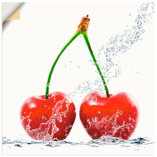 4057738276869 - Wandbild ARTLAND Kirschen mit Spritzwasser Bilder Gr B H 30 cm x 30 cm Wandaufkleber - Vinyl Lebensmittel quadratisch 1 St rot Bild Metallbild Metallbilder Bilder als Alubild Leinwandbild Wandaufkleber oder Poster in versch Größen