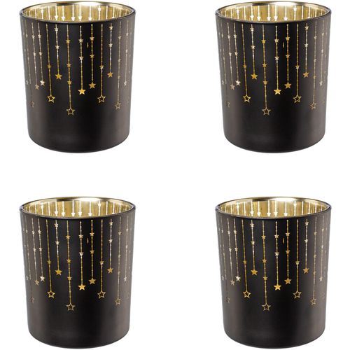 4064118994909 - Teelichthalter CREATIV DECO Weihnachtsdeko Kerzenhalter Gr H 1000 cm schwarz Windlichter Laternen mit goldfarbener Innenseite