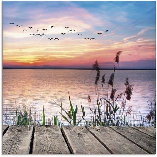 4058661637703 - Glasbild ARTLAND Der See in den Farben der Wolken Bilder Gr B H 50 cm x 50 cm Gewässer 1 St blau Glasbilder Bilder in verschiedenen Größen