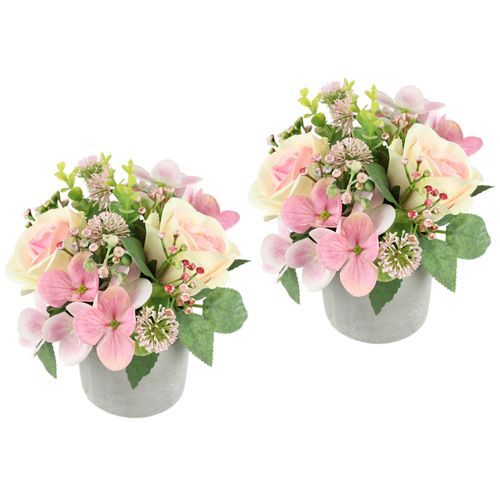 4019844823238 - Kunstblume IGEA Blumengesteck im Topf 2er Set rosa (hellrosa) B16cm H15cm L16cm Polyester Kunstpflanzen Rosen Hortensie Hochzeit Hochzeitsdeko Blumenschmuck Künstliche Blume