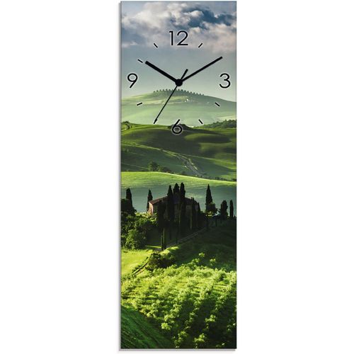4062144286494 - Wanduhr ARTLAND Sonnenaufgang über einer Olivenfarm Wanduhren Gr B H T 20 cm x 60 cm x 18 cm Funkuhr grün Wanduhren wahlweise mit Quarz- oder Funhuhrwerk lautlos ohne Tickgeräusche