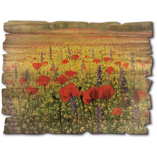 4062144606575 - Holzbild ARTLAND Mohnblumenfeld Bilder Gr B H T 40 cm x 30 cm x 06 cm Holzbild Felder Querformat 1 St bunt Holzbild Holzbilder