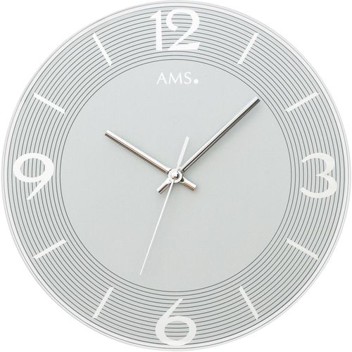 4037445154865 - Wanduhr AMS W9571 silber (silberfarben) Wanduhren H 3cm QuarzuhrGlasWohnzimmerEsszimmerKücheArbeitszimmerBüro Flur