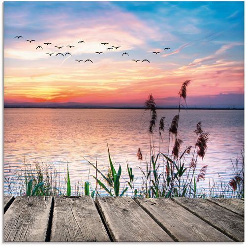 4058661637765 - Glasbild ARTLAND Der See in den Farben der Wolken Bilder Gr B H 20 cm x 20 cm Gewässer 1 St blau Glasbilder Bilder in verschiedenen Größen