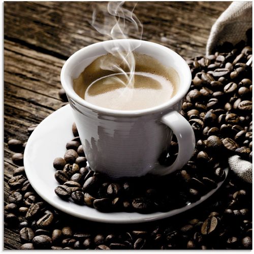 4058661618931 - Glasbild ARTLAND Heißer Kaffee - dampfender Kaffee Bilder Gr B H 20 cm x 20 cm Getränke 1 St braun Glasbilder Bilder