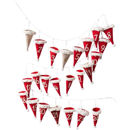4064118999171 - befüllbarer Adventskalender CREATIV DECO Weihnachtsdeko rot (bunt) B22000cm Polyester Adventskalender mit 24 kleinen Mützen und Aufhängung