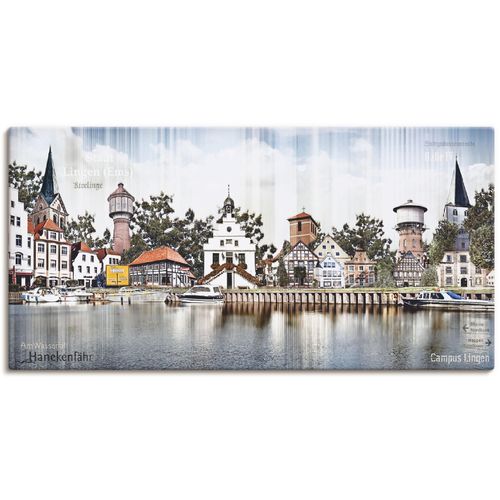 4055327314145 - Wandbild ARTLAND Lingen Ems Skyline Collage Bilder Gr B H 100 cm x 50 cm Leinwandbild Deutschland 1 St blau Bild Kunstdruck Leinwandbild Kunstdrucke Bilder als Leinwandbild Wandaufkleber oder Poster in versch Größen