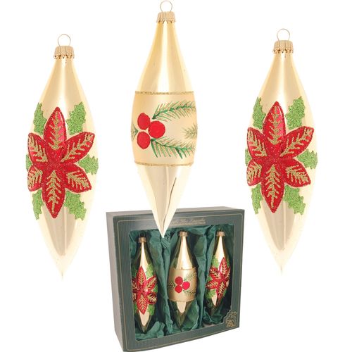 0024762111521 - Christbaumschmuck KREBS GLAS LAUSCHA Weihnachtsstern & Beeren in Olivenform gold (goldfarben) B45cm H148cm T45cm Glas Weihnachtsbaumschmuck Weihnachtsdeko Christbaumkugeln aus Glas Weihnachtsbaumkugel