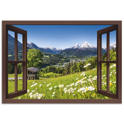 4057738381839 - Wandbild ARTLAND Fensterblick Bayerischen Alpen Bilder Gr B H 70 cm x 50 cm Alu-Dibond-Druck Berge Querformat 1 St braun Bild Leinwandbild Kunstdrucke Bilder als Alubild Leinwandbild Wandaufkleber oder Poster in versch Größen