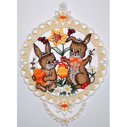 4028298290312 - Fensterbild STICKEREIEN PLAUEN Fensterbild Hasenpärchen Gr 1 bunt B21cm H28cm Polyester Fensterbilder Echte Plauener Spitze