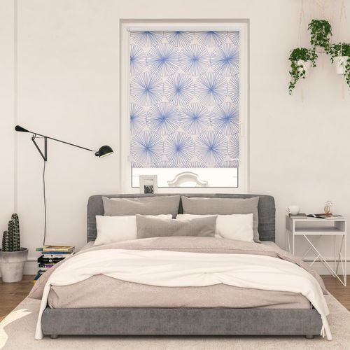 4251369826312 - Seitenzugrollo ORIGINAL Rollo Klemmfix ohne Bohren blickdicht Flower wheel - Blau Rollos Gr 150 cm stufenlos positionierbar 80 cm blau (blau weiß) Kinder Kinderzimmer-Rollos