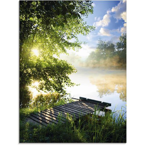 4059745780728 - Glasbild ARTLAND Angelsteg am Morgen Bilder Gr B H 45 cm x 60 cm Gewässer 1 St grün Glasbilder Bilder in verschiedenen Größen