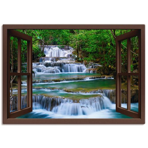 4055327351324 - Wandbild ARTLAND Fensterblick Wasserfall in Kanchanaburi Bilder Gr B H 100 cm x 70 cm Leinwandbild Fensterblick Querformat 1 St braun Bild Poster Bilder als Leinwandbild Wandaufkleber oder in versch Größen