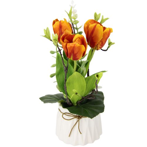 4019844796709 - Kunstblume IGEA Tulpen Kunstpflanzen Gr B H L 20 cm x 32 cm x 18 cm 1 St orange Weitere Weihnachtsdeko Im Topf aus Keramik Gesteck Künstliche Frühlingsblume