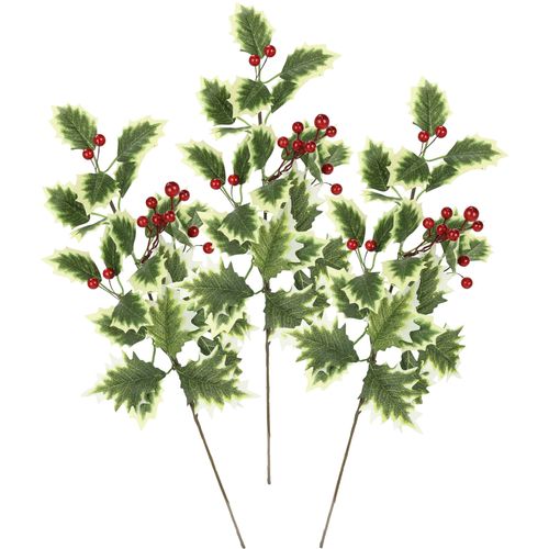 4019844676056 - Kunstzweig IGEA Künstlicher Ilexzweig Beerenzweig 3er Set grün (grün weiß) B11cm H47cm L11cm Polyester Kunstpflanzen Dekozweig Zweig Deko für Girlande Kranz Weihnachtsdeko