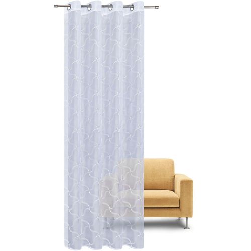 4007863665038 - Gardine Talea Gr 1 weiß B135cm H235cm Voile Polyester Gardinen Ösenschal bestickt mit Wellengitter 4007863665038 - Gardine Talea Gr 1 weiß B135cm H235cm Voile Polyester Gardinen Ösenschal bestickt mit Wellengitter