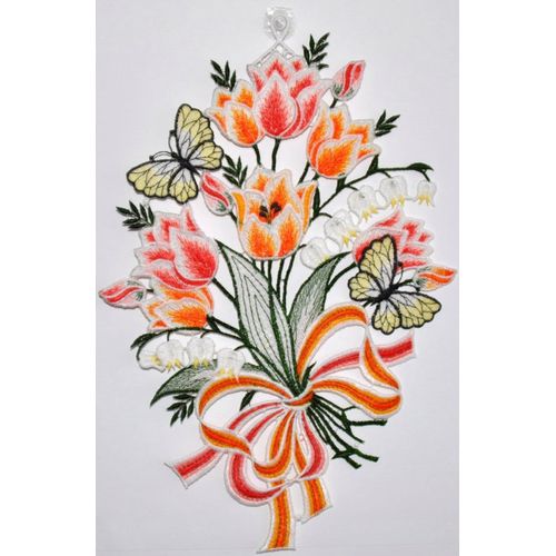 4028298290275 - Fensterbild STICKEREIEN PLAUEN Fensterbild Blüten Fensterbilder Gr B L 22 cm x 33 cm bunt Fensterdekoration Dekohänger