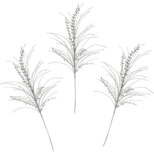 4019844760533 - Winterliche Kunstpflanze IGEA Kunstzweig künstlicher Weihnachtszweig mit Blätter silber (silberfarben) H80cm Ø30cm Kunststoff Kunstpflanzen mit Glitzer und Dekosteinen 3er Set Weihnachtsdeko