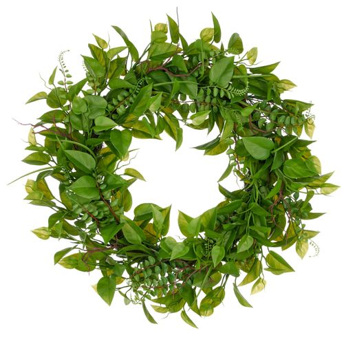 4064118325789 - Kunstkranz CREATIV GREEN Kranz mit Blättern grün H8cm Ø60cm Kunststoff Kunstpflanzen mit detailgetreuen Blatt- und Farnzweigen