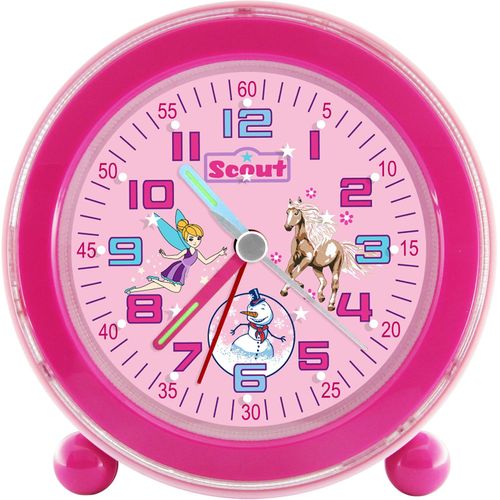 4026687133028 - Quarzwecker SCOUT NightLight 280001038 Wecker pink Kinder Lernwecker mit Pferd-Elfe- Schneemannmotiv ideal auch als Geschenk