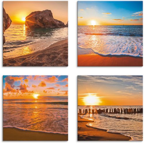 4062144354391 - Leinwandbild ARTLAND Sonnenuntergänge am Strand & Meer Bilder Gr B H 20 cm x 20 cm Leinwandbild Sonnenaufgang & -untergang quadratisch 4 St orange Bild Leinwandbild Leinwandbilder Bilder 4er Set verschiedene Größen
