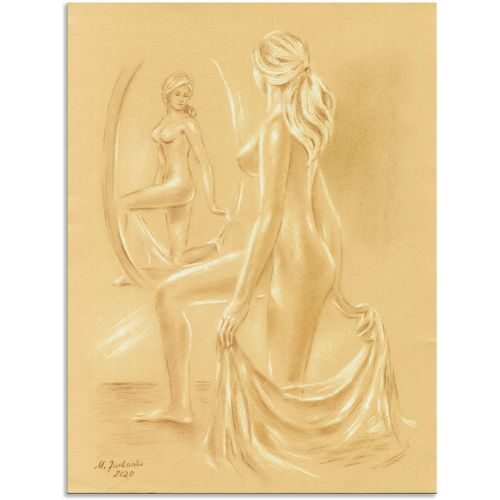 4062144625033 - Wandbild ARTLAND Akt am Spiegel Bilder Gr B H 60 cm x 80 cm Alu-Dibond-Druck Erotische Bilder Hochformat 1 St braun Kunstdrucke als Alubild Leinwandbild Wandaufkleber oder Poster in versch Größen