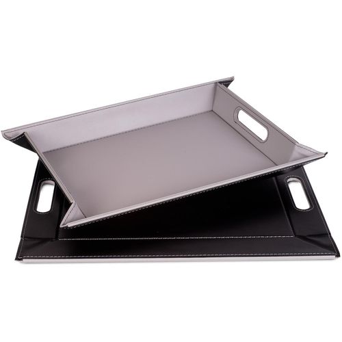 5020057300439 - Tablett FREEFORM DUO 2-farbiges Wendetablett Tablett und Tisch-Set in einem wendbar grau (grau schwarz) B35cm H08cm L45cm Kunstleder Tabletts mit Doppelfunktion pflegeleicht und kann platzsparend verstaut werden