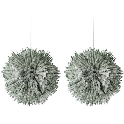 4064118113225 - Winterliche Kunstpflanze CREATIV GREEN Weihnachtsdeko grün H14cm Ø14cm Kunststoff Kunstpflanzen Kugel Ø 14 cm mit künstlichem Schnee bedeckt 2er-Set