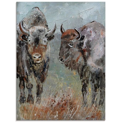 4059745129381 - Glasbild ARTLAND Büffel Bilder Gr B H 45 cm x 60 cm Glasbild Wildtiere Hochformat 1 St grün Bild Glasbild Glasbilder Bilder in verschiedenen Größen