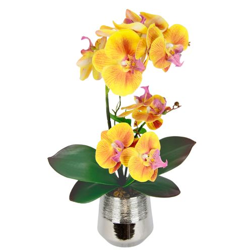 4019844794958 - Kunstorchidee IGEA Phalaenopsis Orchidee im Topf bunt (gelb orange) B20cm H42cm L14cm Polyester Kunstpflanzen Kunstblume mit Blätter Blume Kunstpflanze Deko Seidenblume Real Touch 4019844794958 - Kunstorchidee IGEA Phalaenopsis Orchidee im Topf bunt (gelb orange) B20cm H42cm L14cm Polyester Kunstpflanzen Kunstblume mit Blätter Blume Kunstpflanze Deko Seidenblume Real Touch