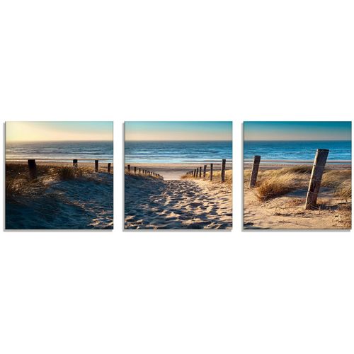 4058661084996 - Glasbild ARTLAND Weg zum Nordseestrand Sonnenuntergang Bilder Gr B H 20 cm x 20 cm Strand 3 St beige (naturfarben) Glasbilder Bilder in verschiedenen Größen