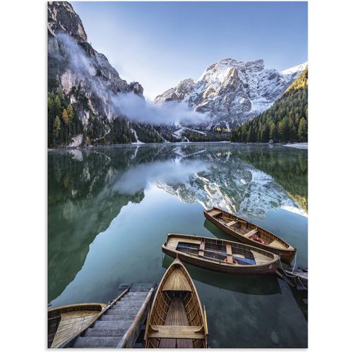 4062144817025 - Wandbild ARTLAND Pragser Wildsee in Südtirol Bilder Gr B H 45 cm x 60 cm Alu-Dibond-Druck Bilder von Booten & Schiffen Hochformat 1 St blau Kunstdrucke als Alubild Leinwandbild Wandaufkleber oder Poster in versch Größen