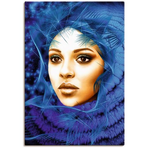 4062144741993 - Wandbild ARTLAND Die blaue Kapuze Bilder Gr B H 70 cm x 100 cm Leinwandbild Bilder von Frauen Hochformat 1 St blau Kunstdrucke als Alubild Leinwandbild Wandaufkleber oder Poster in versch Größen
