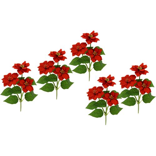 4019844791803 - Kunstblume IGEA Poinsettie rot B16cm H28cm L12cm Obermaterial 90% Polyester 10% Kunststoff Kunstpflanzen Künstlicher Poinsettiazweig 5er Set