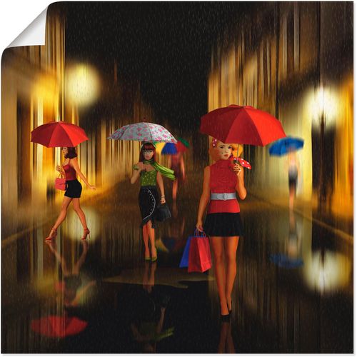 4059745841061 - Wandbild ARTLAND Frauen beim Einkaufen im Regen Bilder Gr B H 30 cm x 30 cm Poster Frau 1 St bunt Bild Kunstdruck Poster Bilder als Alubild Leinwandbild Wandaufkleber oder in versch Größen