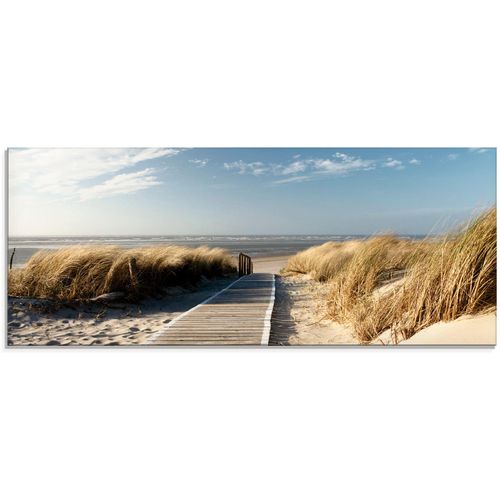 4055327023795 - Glasbild ARTLAND Nordseestrand auf Langeoog - Steg Bilder Gr B H 125 cm x 50 cm Glasbild Strand 1 St beige (naturfarben) Glasbilder in verschiedenen Größen